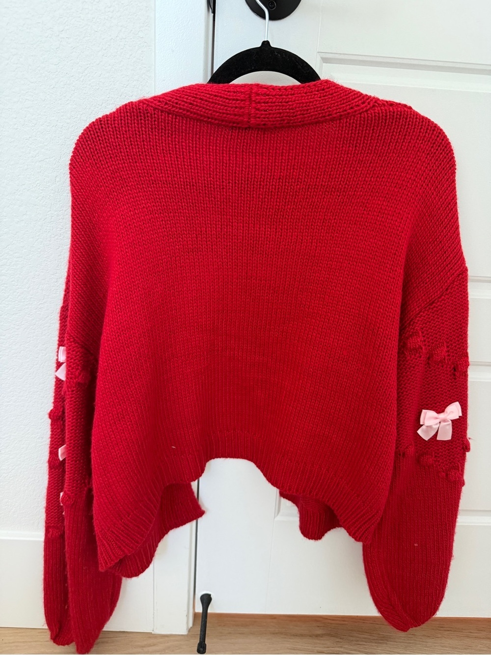 Red bow sweater cardigan M/L - Picture 5 of 6